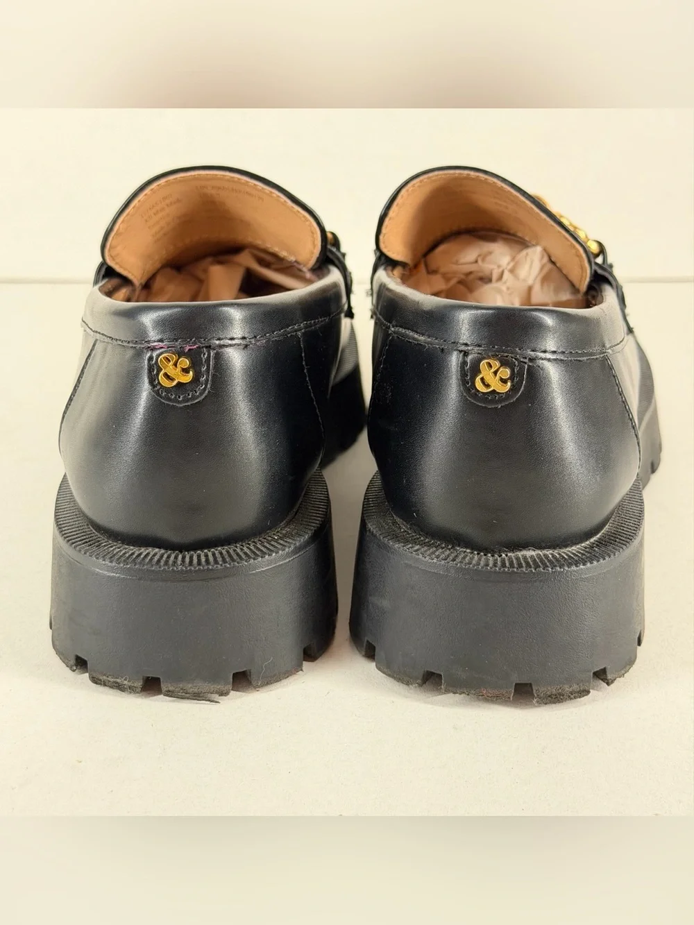 Y2K Loafers Womens Sam & Libby Black Chunky Lug Sole Gold Floral Chain